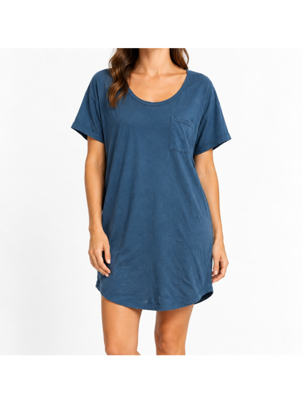 Uniqlo T-Shirt Dress Navy Blue Scoop Neck Short Sleeve Pocket Cotton SMALL